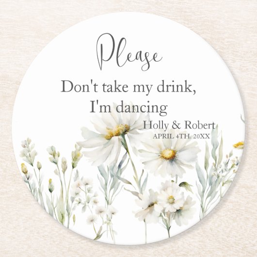 Daisy Wedding I'm Dancing Runder Pappuntersetzer (Vorderseite)