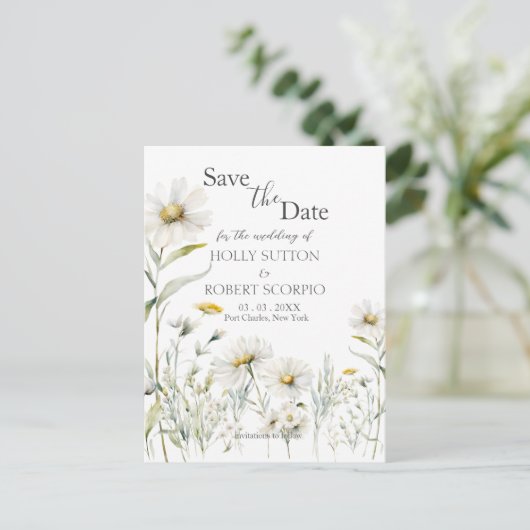 Daisy Wedding Save the Date Postkarte (Stehend Vorderseite)