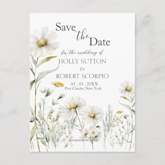 Daisy Wedding Save the Date Postkarte (Vorderseite)