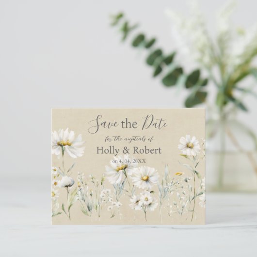 Daisy Wedding Save the Date Postkarte (Stehend Vorderseite)