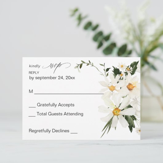 Daisy White Floral no Meal UAWG RSVP Karte (Stehend Vorderseite)