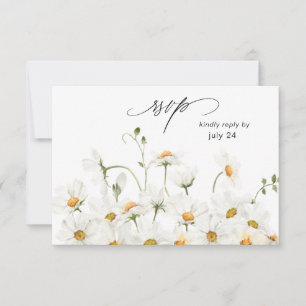 Daisy White Floral w Meal RSVP Karte 2