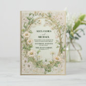 Daisy White Floral Wedding Einladung (Stehend Vorderseite)