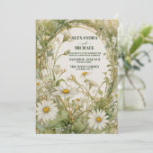 Daisy White Floral Wedding Einladung (Stehend Vorderseite)
