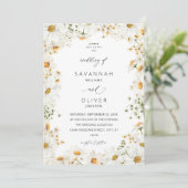 Daisy White Floral Wedding Einladung (Stehend Vorderseite)