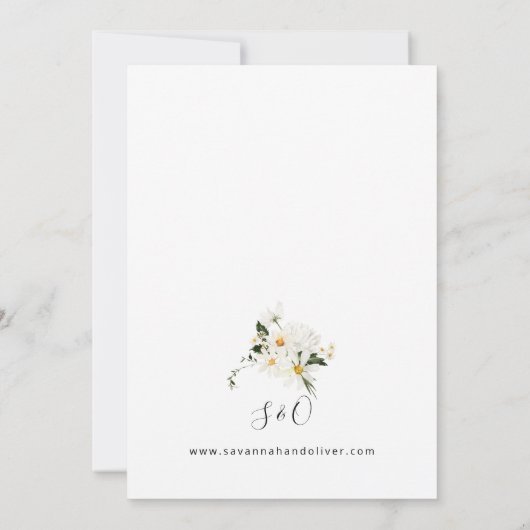 Daisy White Floral Wedding Einladung (Rückseite)