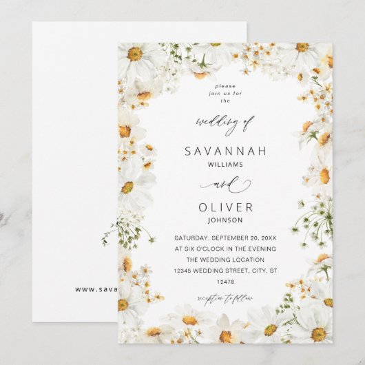 Daisy White Floral Wedding Einladung (Vorne/Hinten)