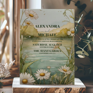 Daisy White Floral Wedding Einladung
