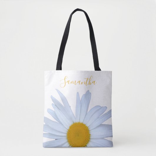 Daisy White Yellow Script Tote Bag Tasche (Vorderseite)