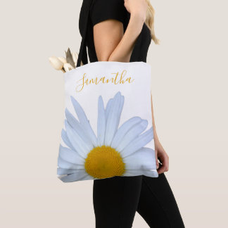 Daisy White Yellow Script Tote Bag Tasche