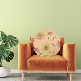 Daisy Wild Blume Pink & Gelb Muster Rundes Kissen