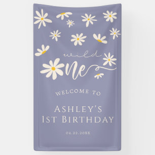 Daisy Wild One 1. Geburtstag Lila Willkommensschil Banner