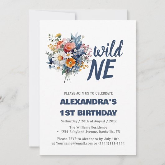Daisy Wild One 1. Geburtstagskind Einladung (Vorderseite)