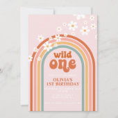 Daisy Wild One boho floraler Regenbogen zum ersten Einladung (Vorderseite)