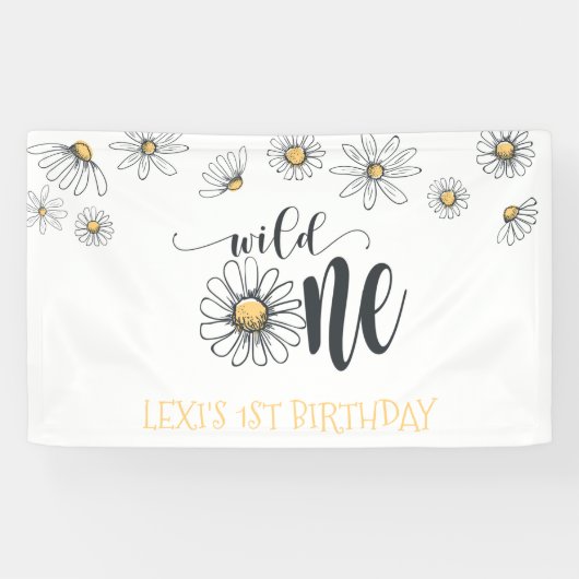 Daisy Wild One Party Banner - White (Horizontal)