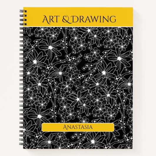 Daisy Wildblume Black Yellow Name School Notizblock (Vorderseite)