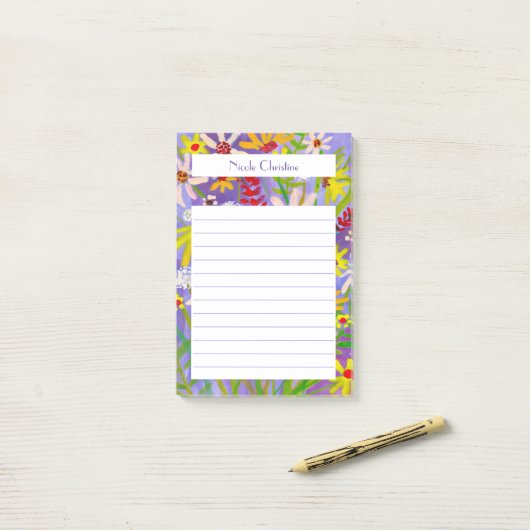 Daisy Wildblume Bouquet CUSTOM Wasserfarbe Notepad Post-it Klebezettel (Auf Schreibtisch)