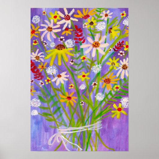 Daisy Wildblume Bouquet Malerei Lila Kunst Poster (Vorne)