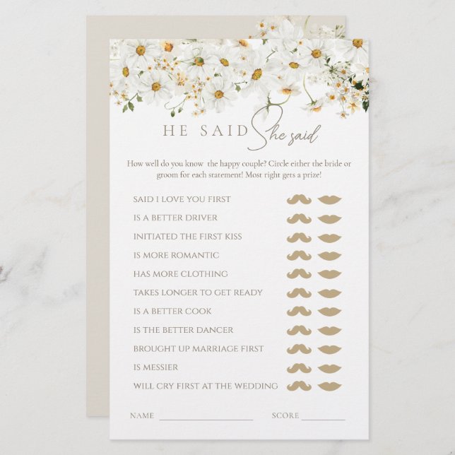 Daisy Wildblume Brautparty Er oder Sie spielen (Vorne/Hinten)