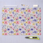 Daisy Wildblume Pink Blue Floral Pattern Seidenpapier (Handwerk)
