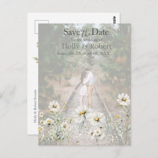 Daisy-Wildblume Save the Date Foto QR-Code Postkarte (Vorne/Hinten)