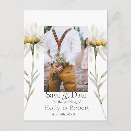 Daisy-Wildblume Save the Date Foto QR-Code Postkarte (Vorderseite)