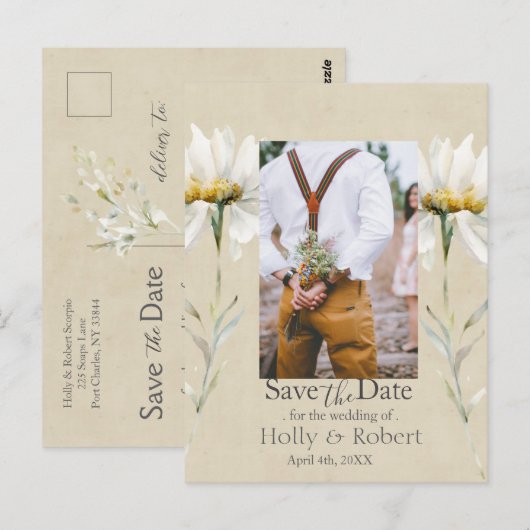 Daisy-Wildblume Save the Date Foto QR-Code Postkarte (Vorne/Hinten)