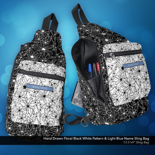 Daisy Wildblume Schwarz-weißes Muster und Blauer N Crossbody Bag