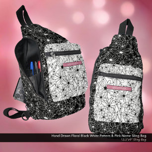 Daisy Wildblume Schwarz-weißes Muster und Rosa Nam Crossbody Bag