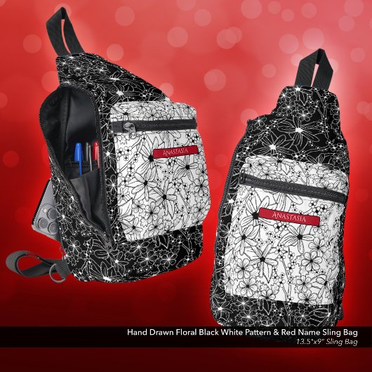 Daisy Wildblume Schwarz-weißes Muster und Roter Na Crossbody Bag