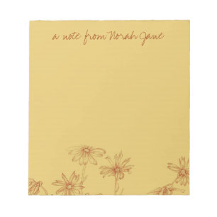 Daisy Wildblume Sepia Ink Zeichnend Personalisiert Notizblock