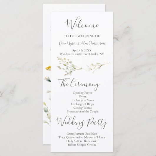 Daisy Wildblume Wedding Program (Vorne/Hinten)