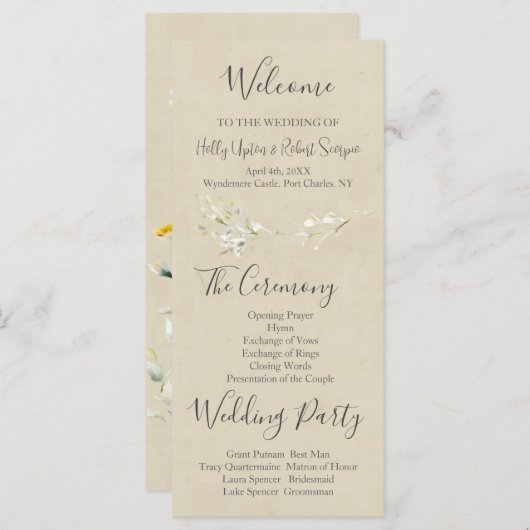 Daisy Wildblume Wedding Program (Vorne/Hinten)