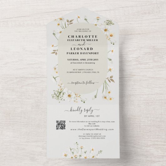 Daisy Wildblume Wedding Qr Code UAwg All In One Einladung (Innen Boden)