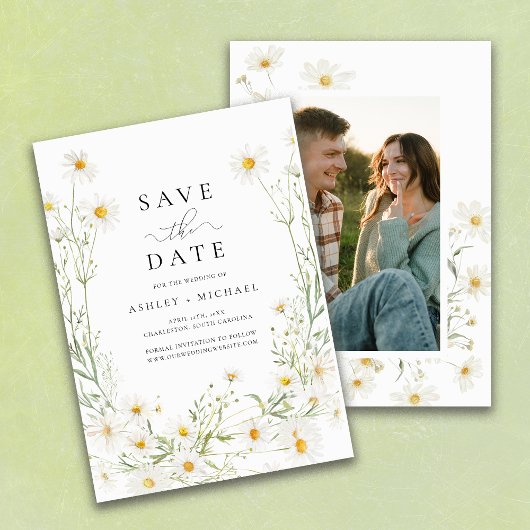 Daisy Wildblume White Boho Foto Save The Date