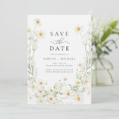 Daisy Wildblume White Boho Minimalistisch Save The Date (Stehend Vorderseite)