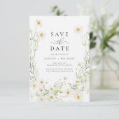 Daisy Wildblume White Boho Minimalistisch Save The Date (Stehend Vorderseite)