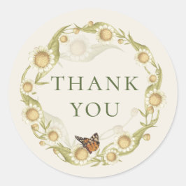 Daisy Wildblume Wreath Vielen Dank Runder Aufkleber