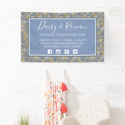 Daisy Wildblume & Yellow Rowan Berries Floral Banner (Insitu)