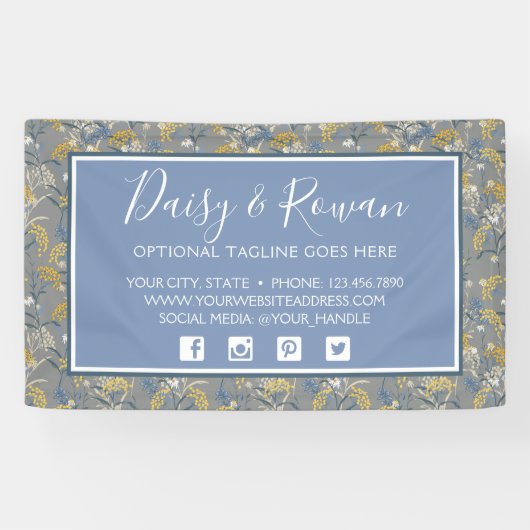 Daisy Wildblume & Yellow Rowan Berries Floral Banner (Horizontal)