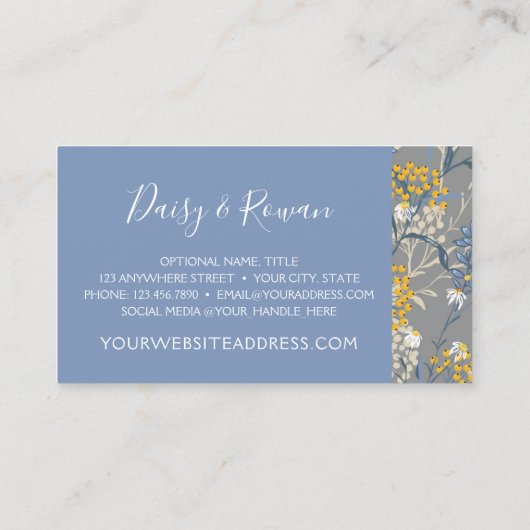Daisy Wildblume & Yellow Rowan Berries Floral Visitenkarte (Rückseite)