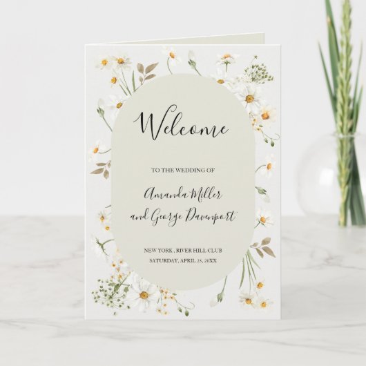 Daisy-Wildblumen-Hochzeitsprogramm abgelegt Dankeskarte (Vorderseite)