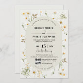 Daisy-Wildblumen moderner QR-Code für Hochzeiten Einladung (Vorne/Hinten)