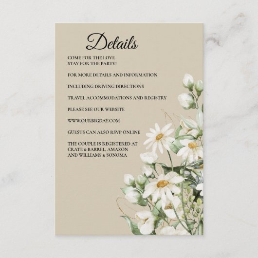 Daisy Wildflower Boho Enclosure Card Details Begleitkarte (Vorderseite)