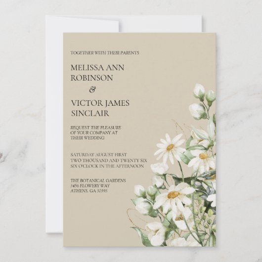 Daisy Wildflower Boho Wedding Invitation Einladung (Vorderseite)