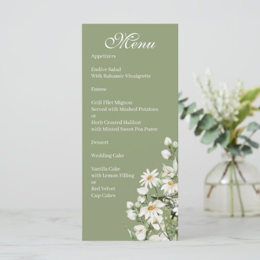 Daisy Wildflower Boho Wedding Menu Menükarte (Stehend Vorderseite)