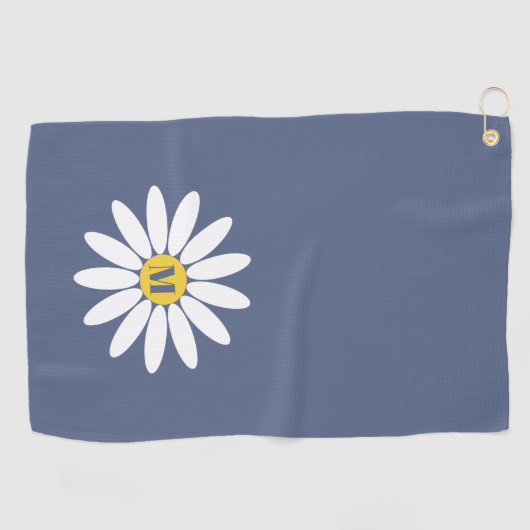Daisy with Initial Blue Golfhandtuch (Horizontal)