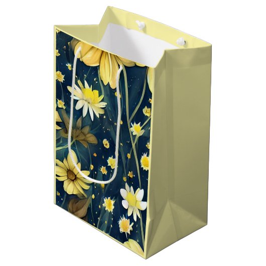 Daisy Wrapping Paper Mittlere Geschenktüte (Vorderseite Schrägansicht)