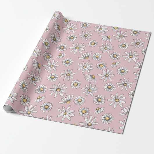 Daisy Wrapping Paper - Pink Geschenkpapier (Ungerollt)