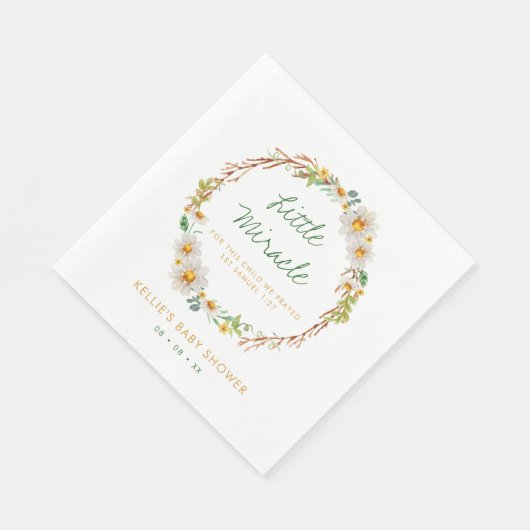 Daisy Wreath Little Miracle Baby Shower Scripting Serviette (Ecke)